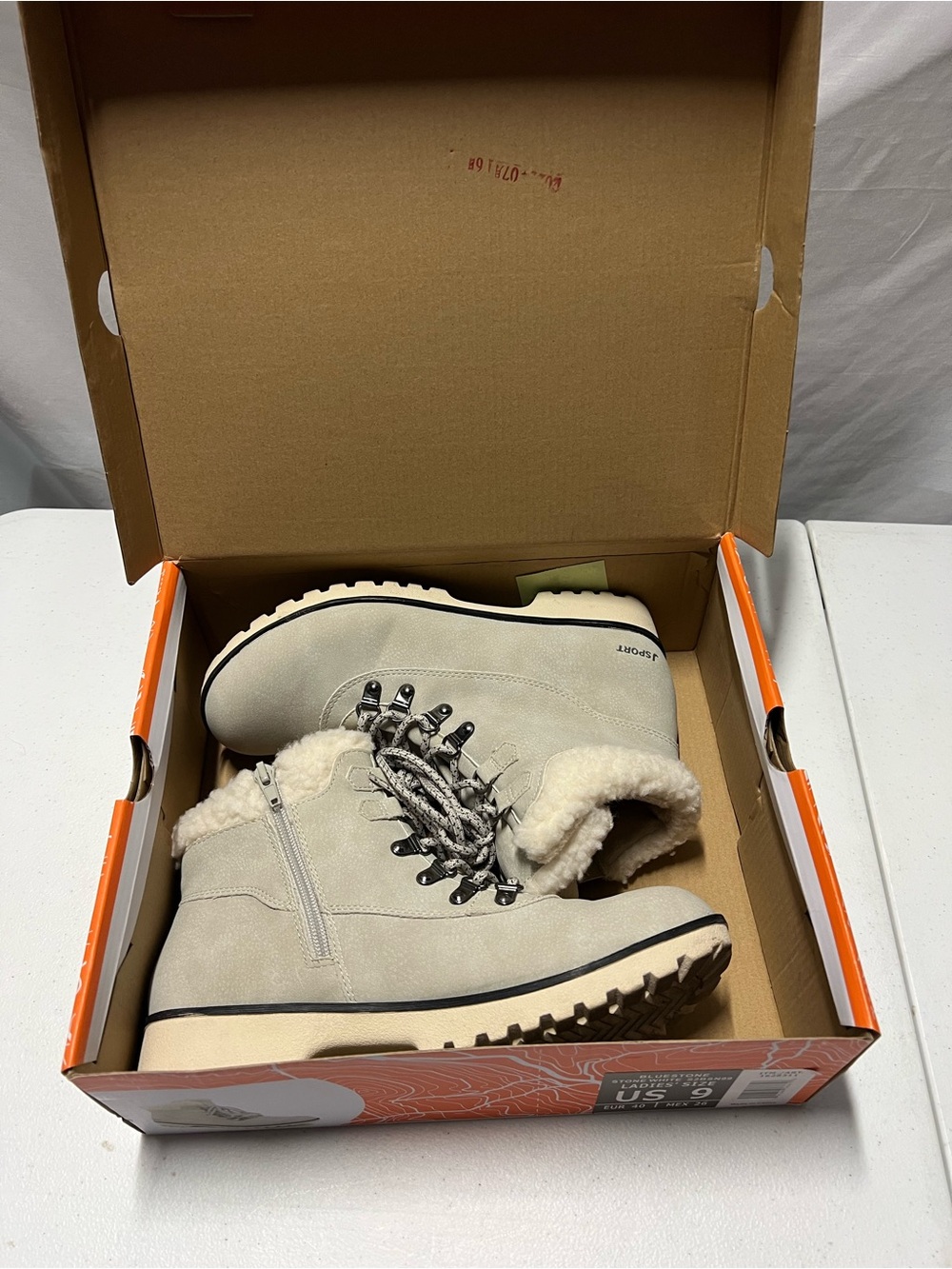 Women's Cream Faux-Shearling Lace-Up‎ Ankle Booties with Side Zipper